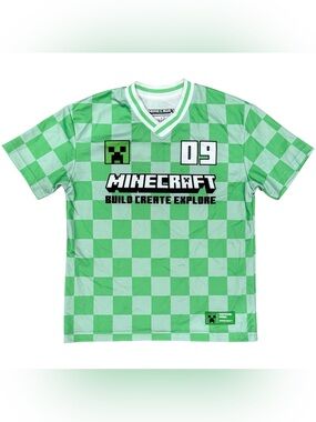 Minecraft Soccer Jersey Shirt Boys S Green Creeper Graphic Gamer Tee
